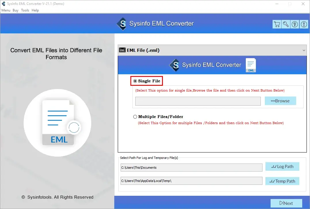 screenshot of eml converter