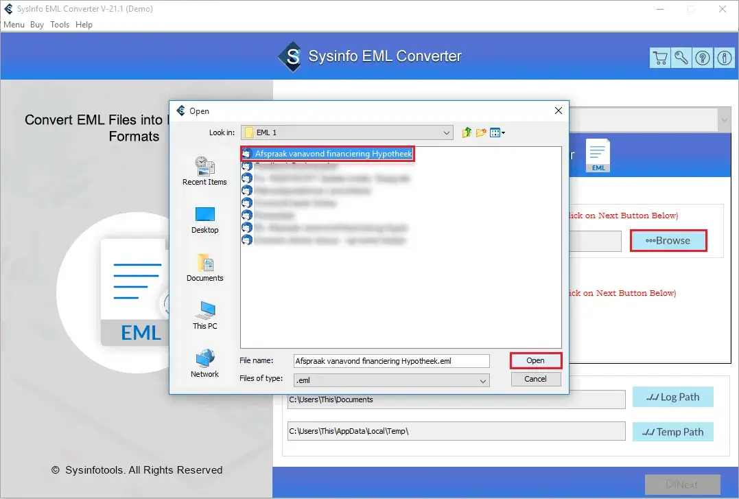 screenshot of eml converter