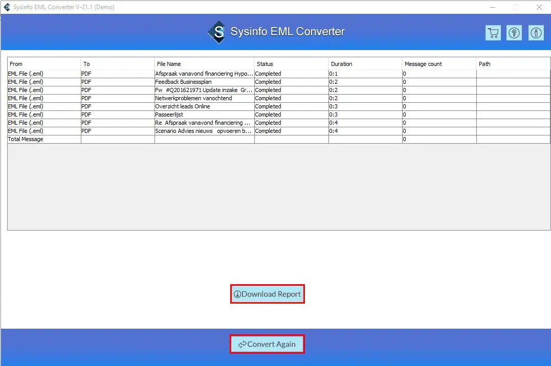 screenshot of eml converter