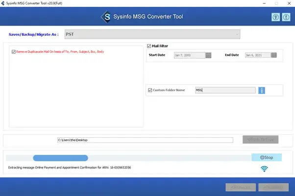 screenshot of MSG File Converter