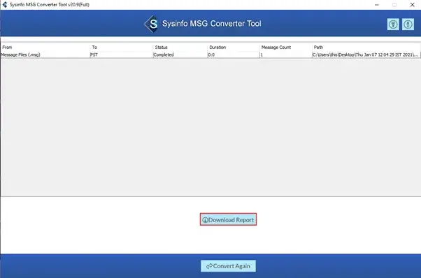 screenshot of MSG File Converter