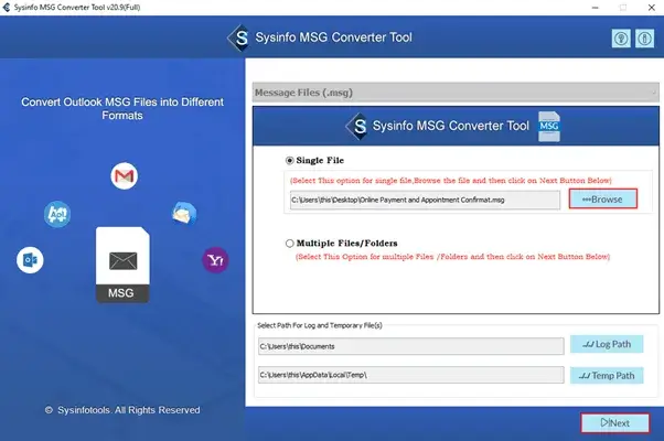 screenshot of MSG File Converter