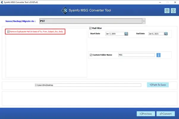 screenshot of MSG File Converter