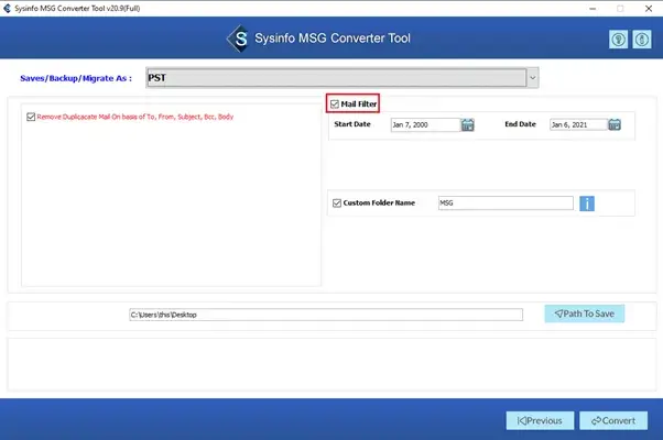 screenshot of MSG File Converter