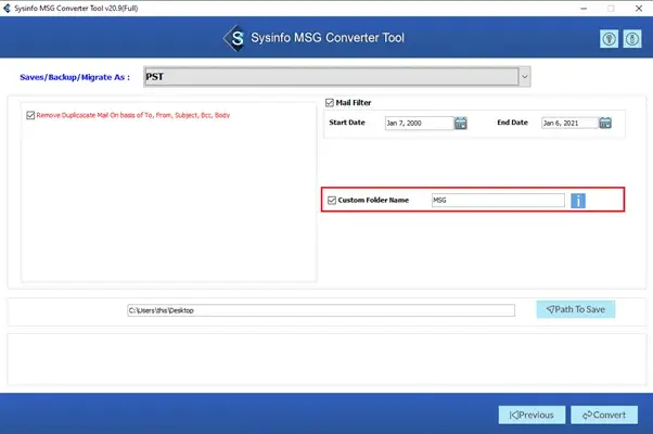 screenshot of MSG File Converter