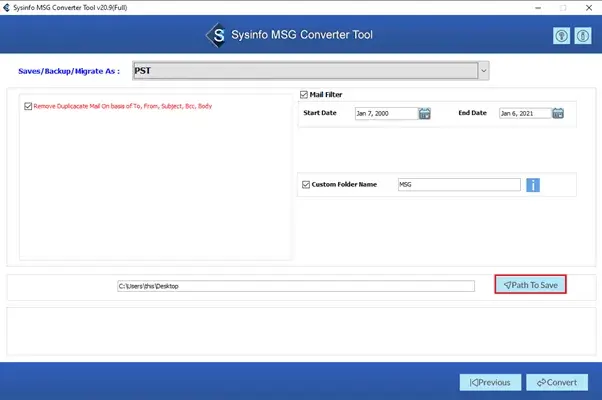 screenshot of MSG File Converter