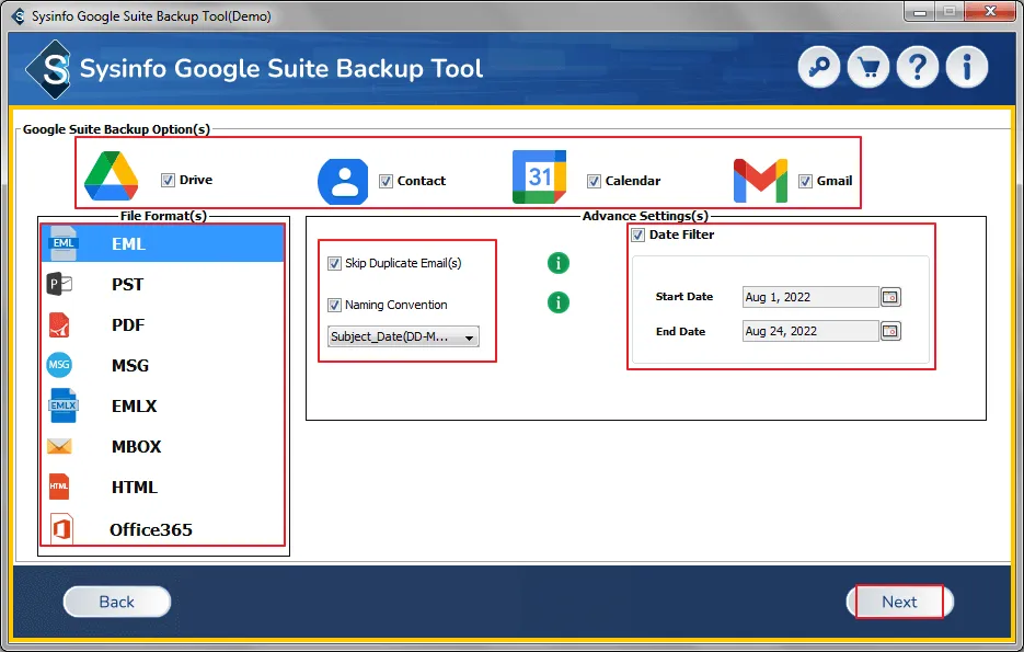 screenshot of G Suite Backup