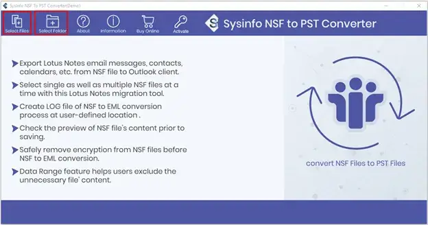 screenshot of Lotus Notes to Outlook Converter