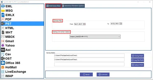 screenshot of Lotus Notes to Outlook Converter