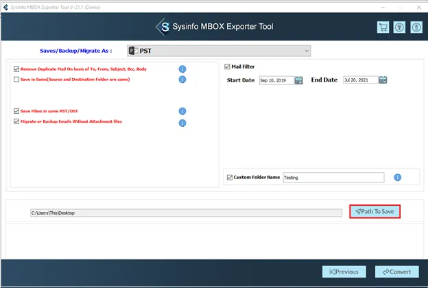screenshot of MBOX Converter