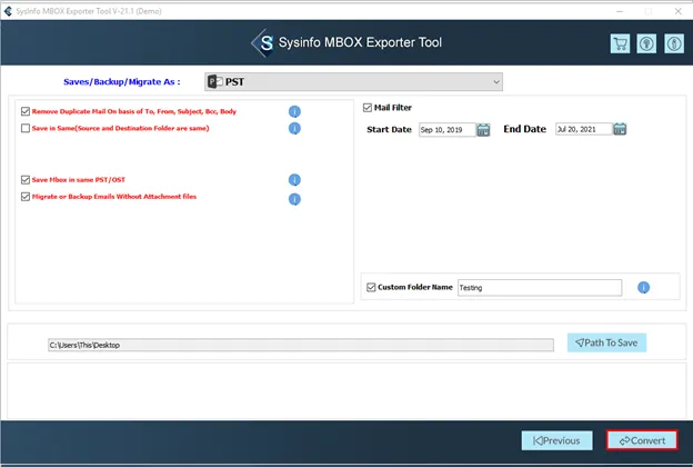 screenshot of MBOX Converter