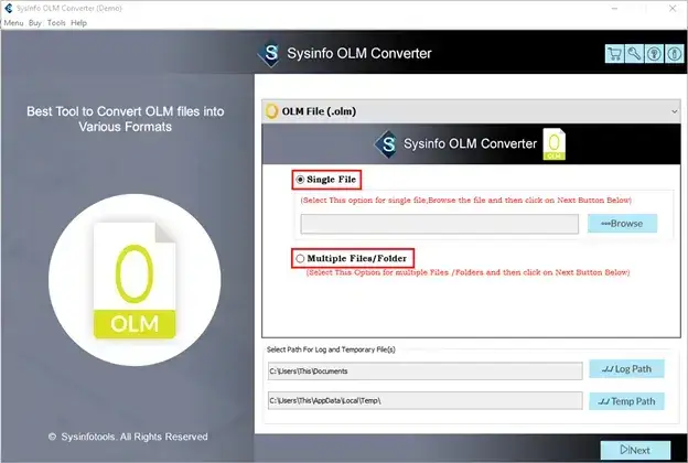 screenshot of OLM Converter Tool