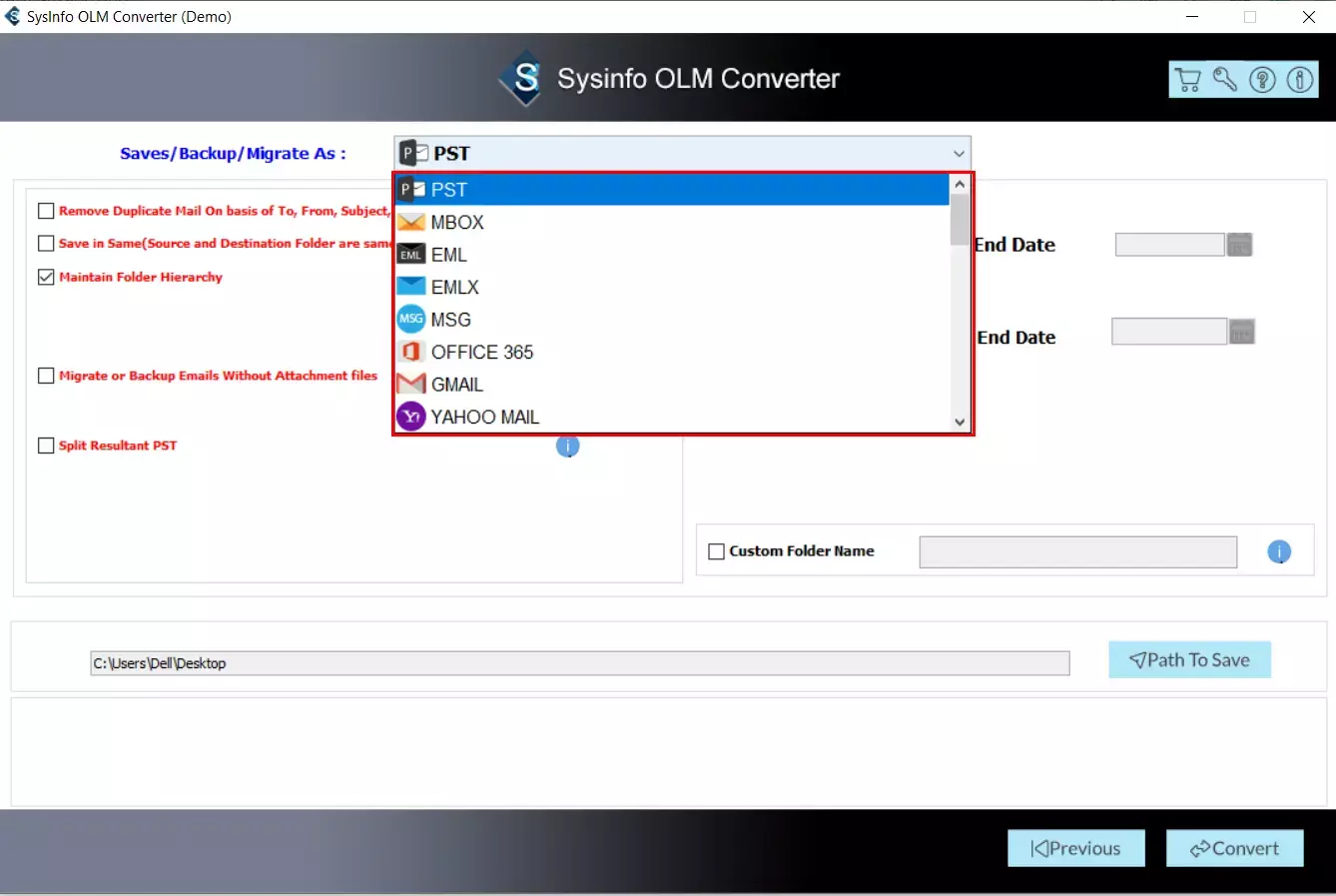 screenshot of OLM Converter Tool