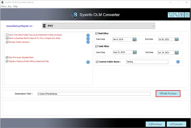 screenshot of OLM Converter Tool