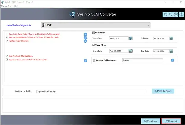 screenshot of OLM Converter Tool