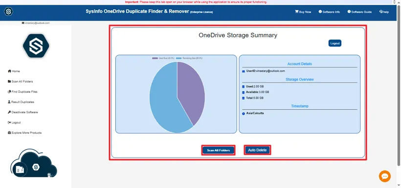 screenshot of OneDrive Duplicate Remover