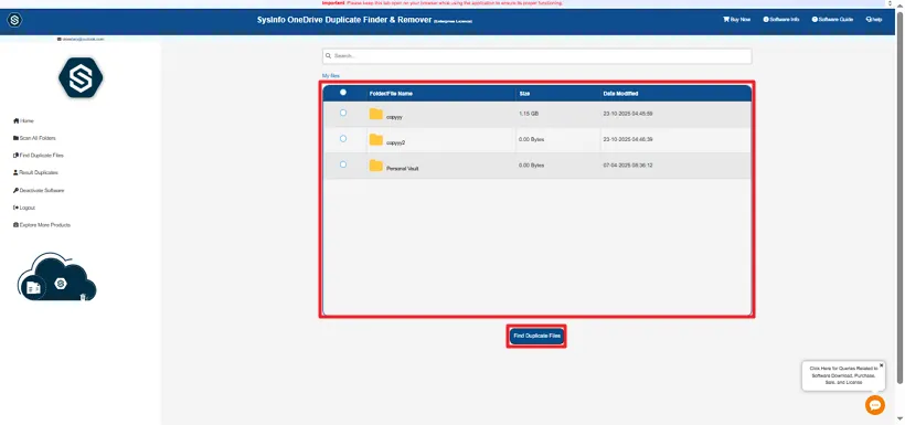 screenshot of OneDrive Duplicate Remover