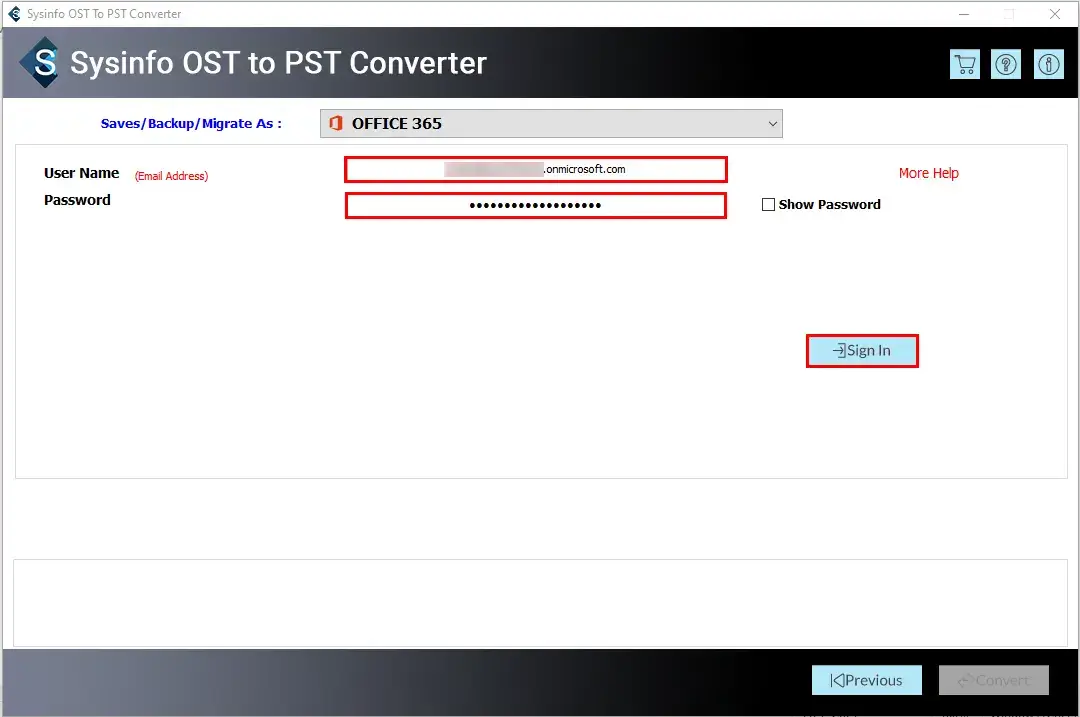 screenshot of OST to Office 365 Converter 