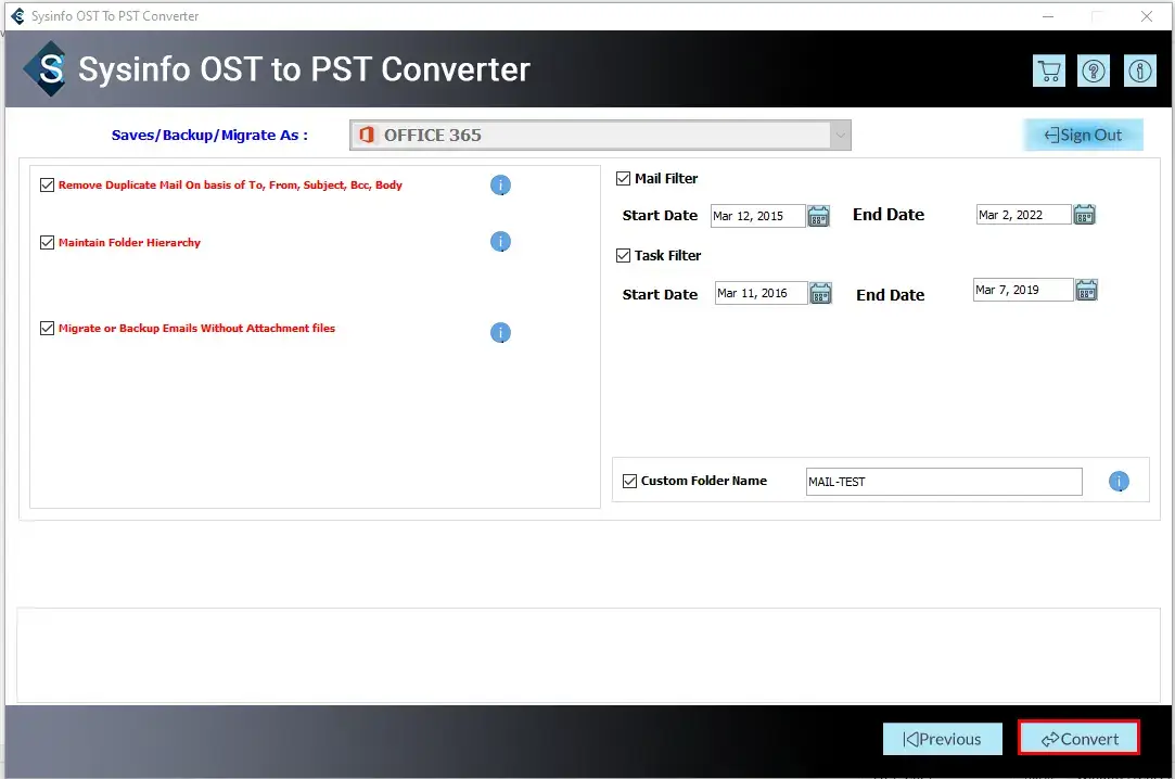 screenshot of OST to Office 365 Converter 