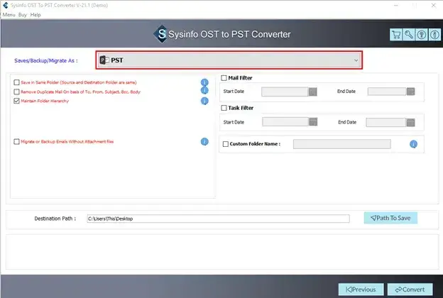 screenshot of OST to PST Converter