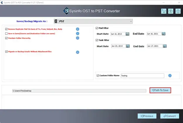 screenshot of OST to PST Converter