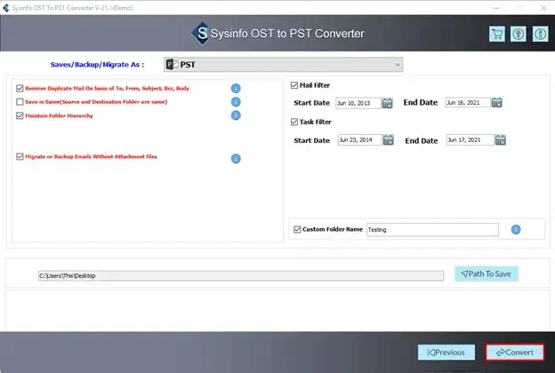 screenshot of OST to PST Converter