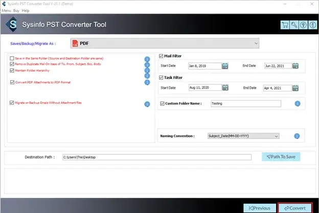 screenshot of PST Converter