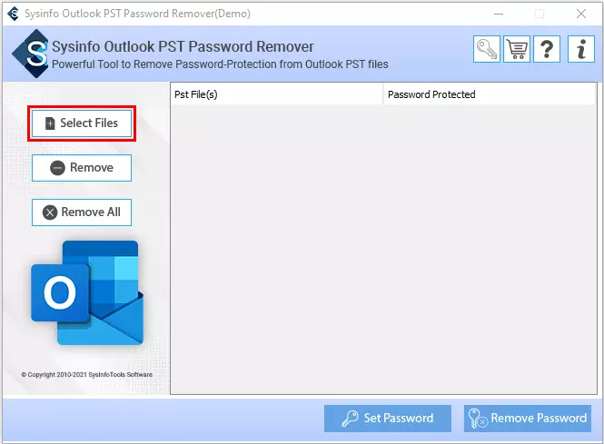 screenshot of pst password remover