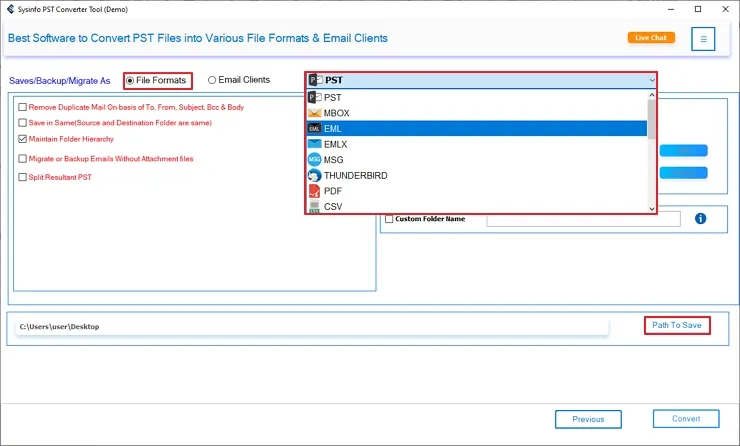 screenshot of PST to EML  Converter 