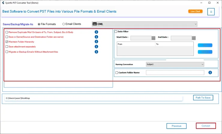 screenshot of PST to EML  Converter 