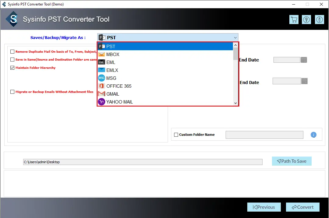 screenshot of PST to EML  Converter 