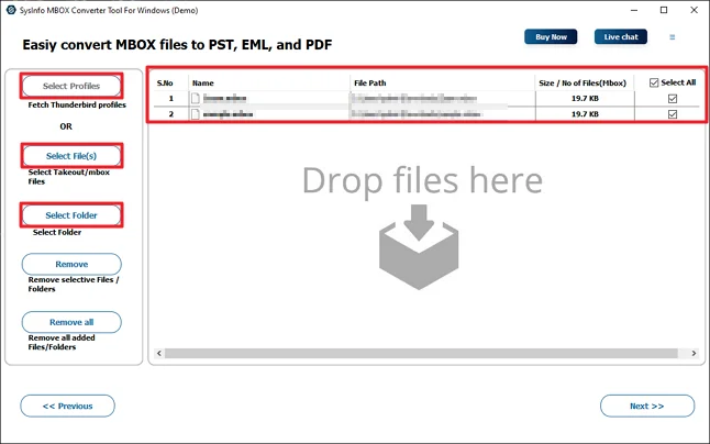 Then, add the MBOX file or load your Thunderbird profile and press Next.
