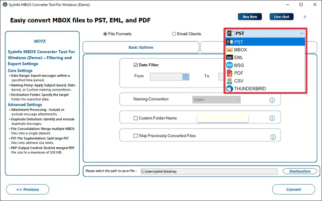Thereafter, choose the PST file format.