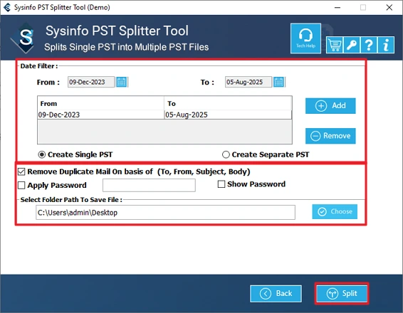 Split PST File into Smaller Parts step 4