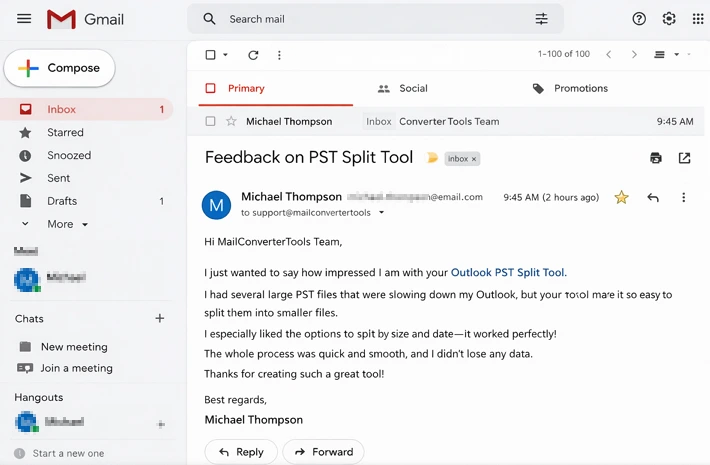 Split PST File into Smaller Parts user feedback