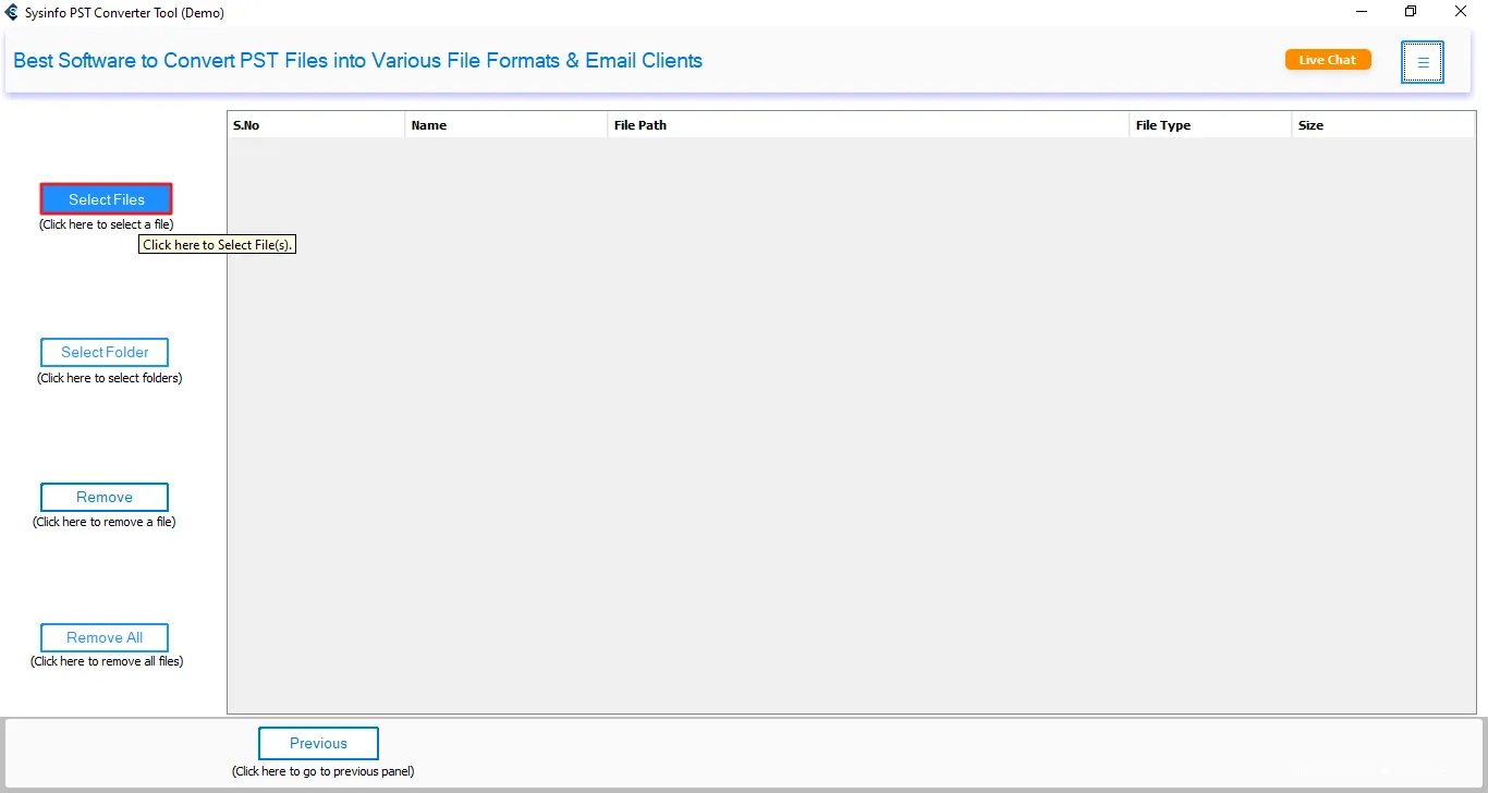 After that, click on Select Files or Select Folder and add PST files to the tool.