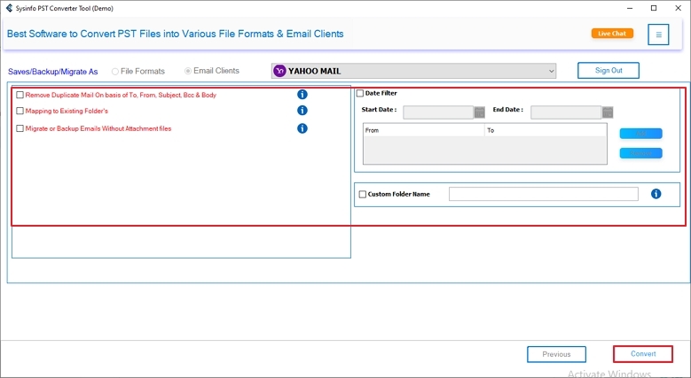 Moving ahead, you can pick from the filters to apply, like the date filter and remove duplicates. And click on Convert to transfer files.