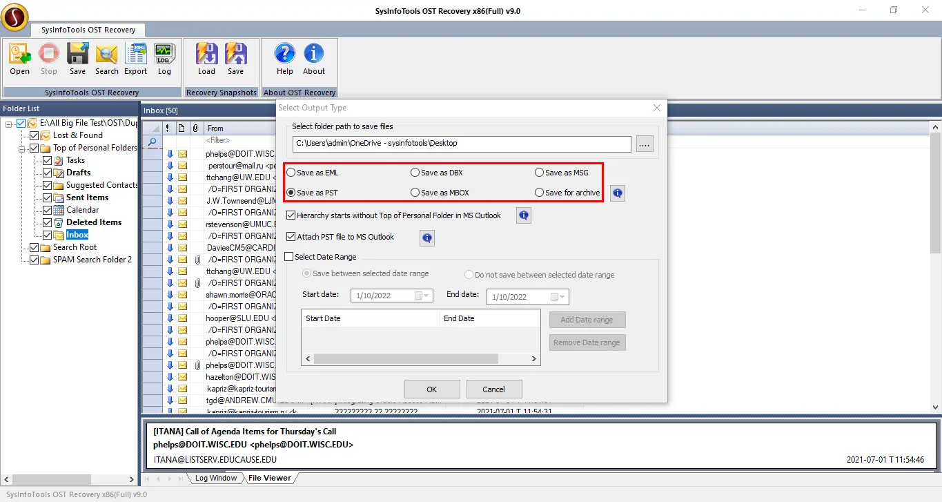 Choose the destination and saving format.
