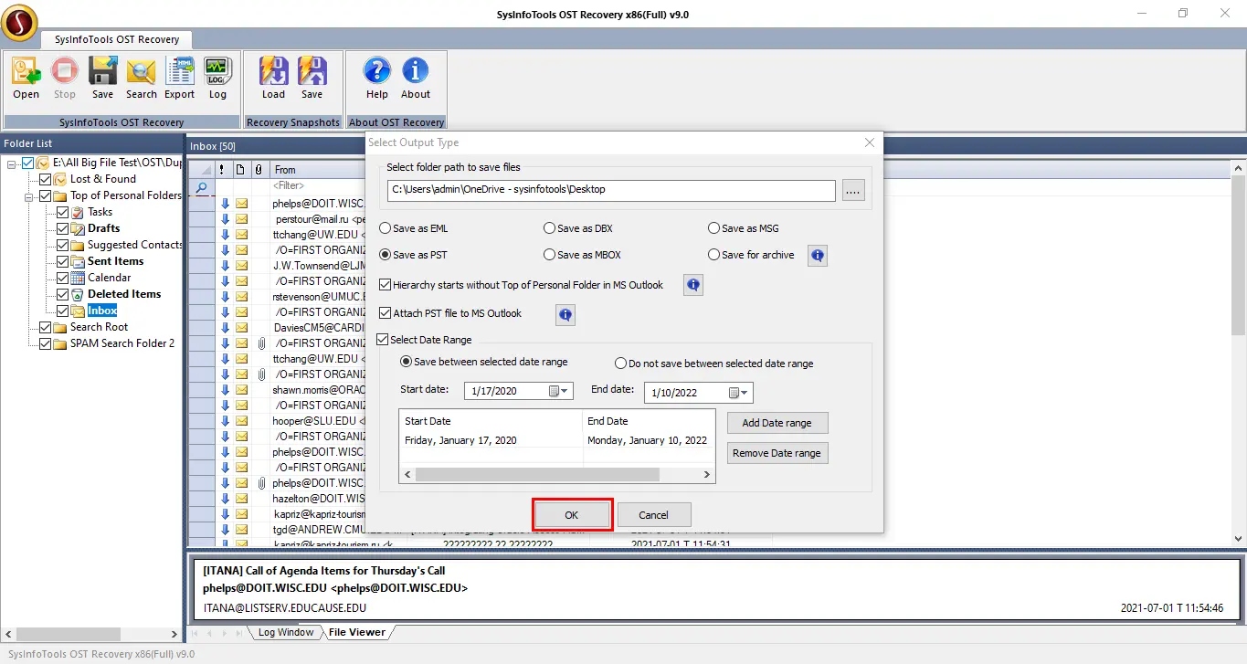 Choose the destination and saving format.