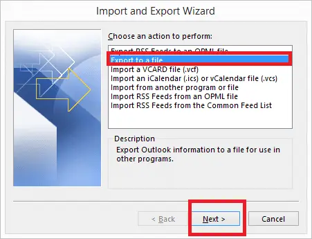 Choose Export to a File option