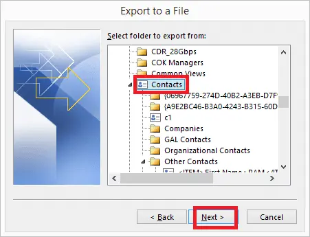extract contacts from PST file