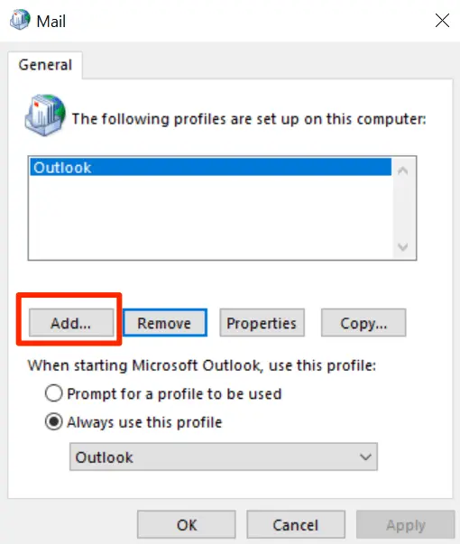 outlook stuck on loading profile