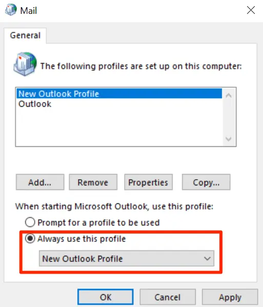 outlook stuck on loading profile