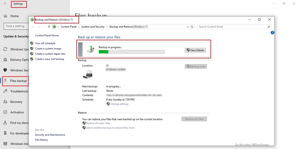 Go to the Backup & Restore Step2