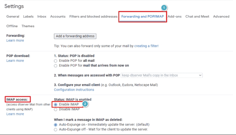Enable IMAP and hit save changes