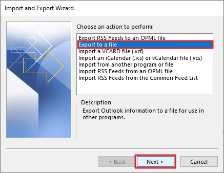 Choose Export to a file option