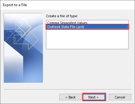 Select Outlook data file
