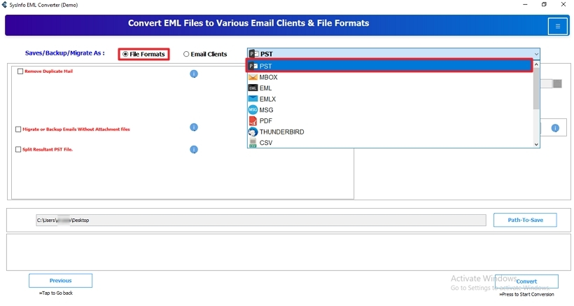 Choose PST format