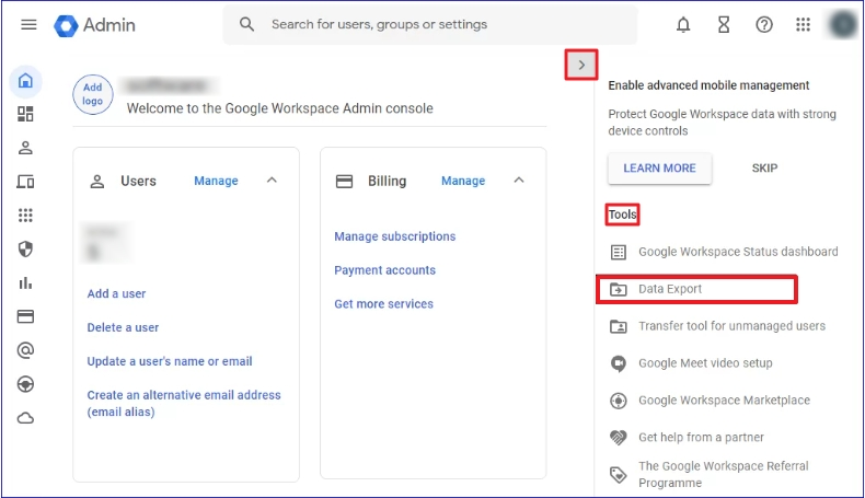 Select Data Export option
