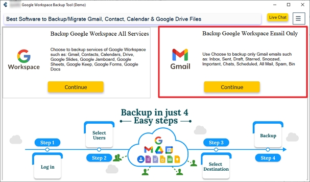 Go to backup Google Workspace Email only option